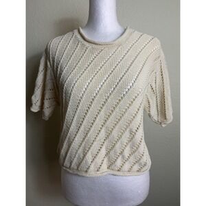 Excursion Women's Sweater Size M Short Sleeve Cropped Ivory Knit